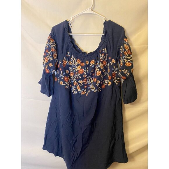 Andree Womens Romantic BOHO Navy Dress Size Medium M 10/12 Floral - Picture 1 of 3